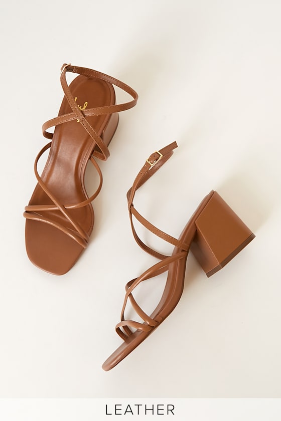 cognac leather sandals heels