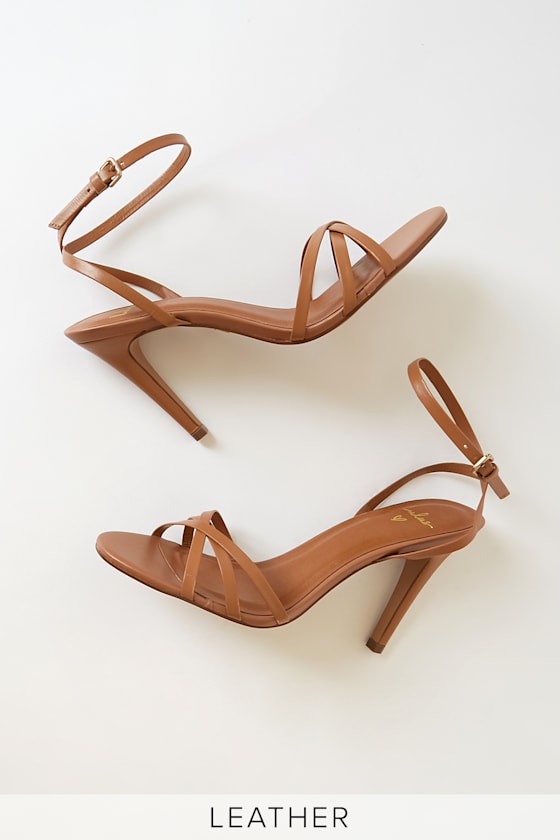 cognac strappy sandals high heel