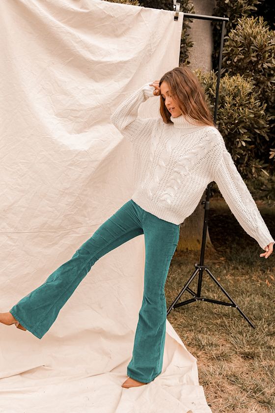 Pull-On Forest Green Corduroy Flare Pant 7