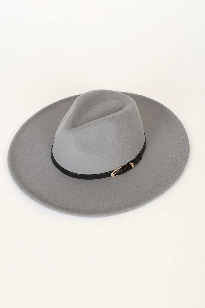 Grey Fedora Hat Wide Brim Hat Buckled Hat Felt Hat Lulus