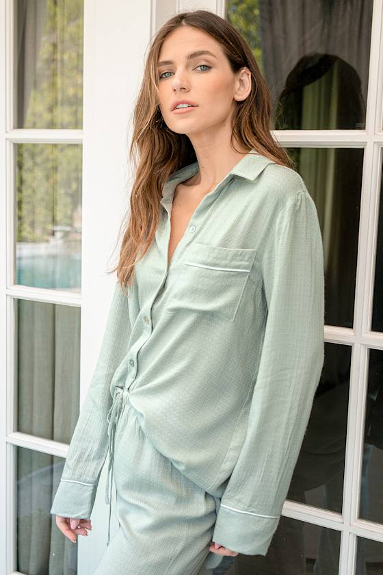 Sleepy Mornings Sage Green Pajama Set 12