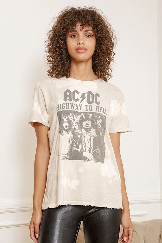 Junk Food AC/DC Top - Bleach Dyed Band Tee - Taupe Graphic Tee - Lulus