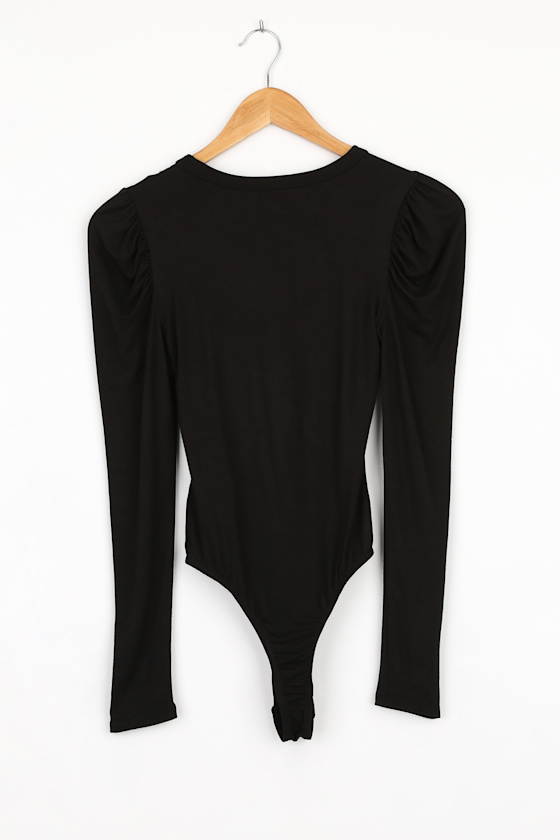 Black Bodysuit Puff Sleeve Bodysuit Long Sleeve Bodysuit Lulus