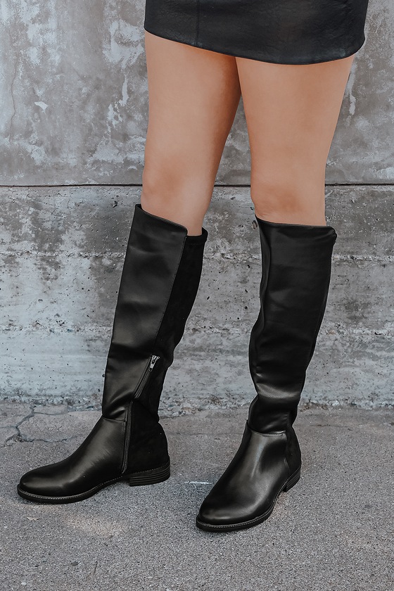 Black Knee High Boots - Faux Leather Boots - Tall Suede Boots - Lulus