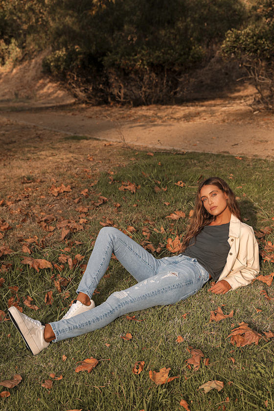 Giselle Light Wash Denim Distressed High Rise Skinny Jeans