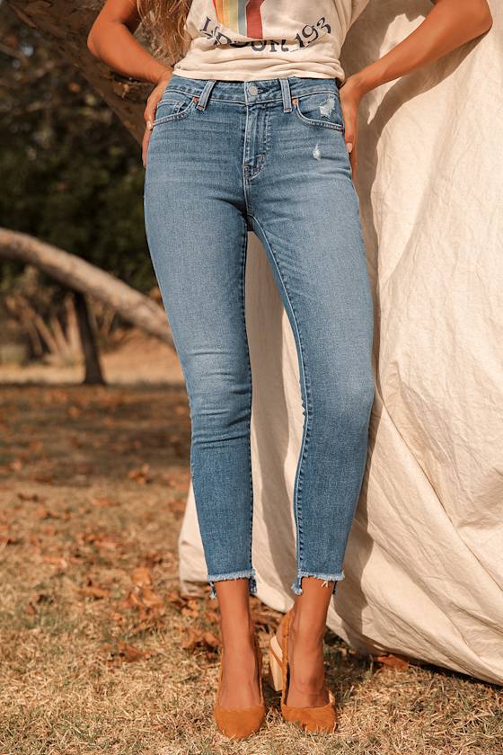Raw Hem Jeans - Denim Skinny Jeans - Lulus