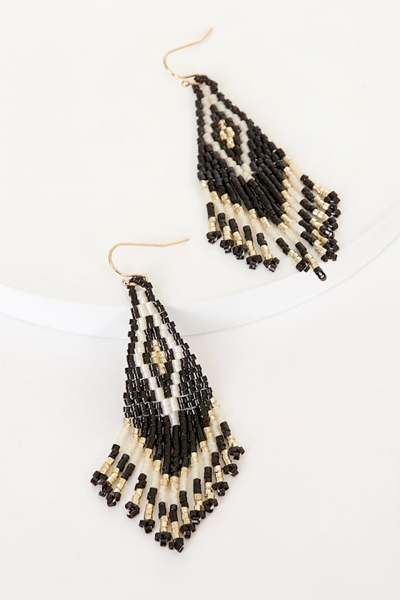 Boho Black Beaded Earrings - Fringe Earrings - Seed Bead Earrings - Lulus