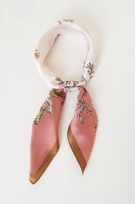 Flourishing Heights Pink Multi Print Satin Scarf 2