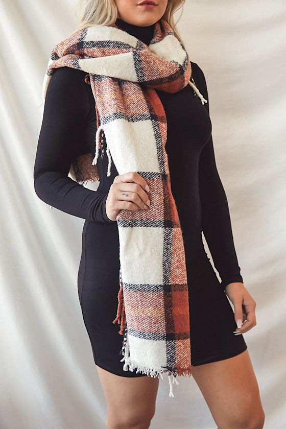 Kamille Rust Multi Plaid Oversized Scarf 4