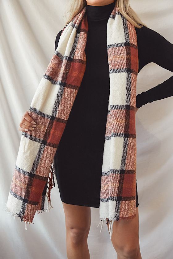 Kamille Rust Multi Plaid Oversized Scarf 3