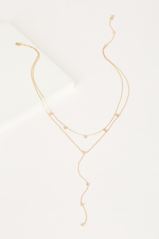 Halo, It's Me Gold Rhinestone Layered Drop Necklace 1