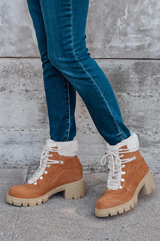 Henlie Camel Suede Leather Lace-Up Ankle Boots 1