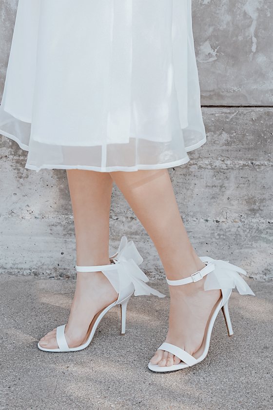 ayanna ivory satin bow ankle strap high heel sandals