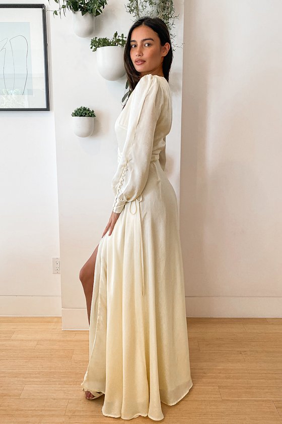 Ivory Maxi Dress Satin Wrap Dress Wrap Maxi Dress Lulus