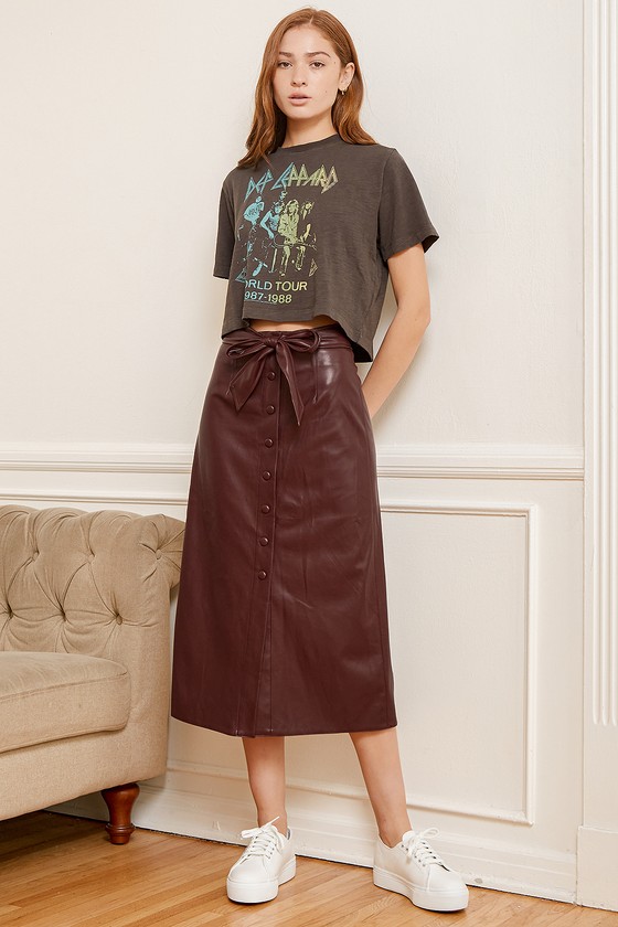 Burgundy Skirt - Vegan Leather Skirt - Faux Leather Skirt - Lulus