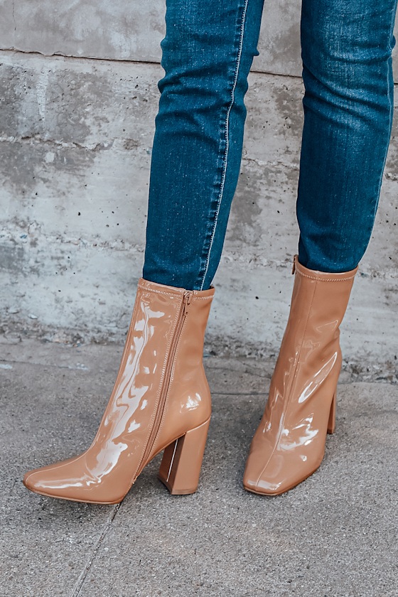 mid heel patent boots