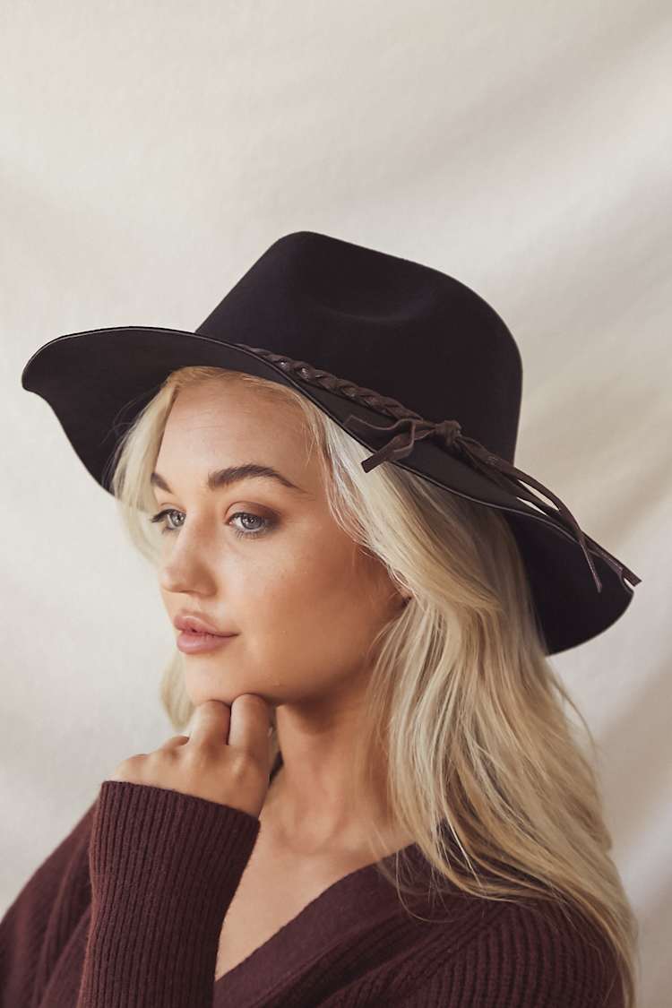 Black Hat - Black Fedora - Felt Fedora Hat - Faux Leather 