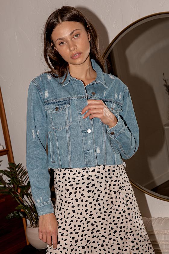 Selvedge White Denim Jacket With Distressed Finish Cropped Cut For Streetwear Trailblazers main image 1