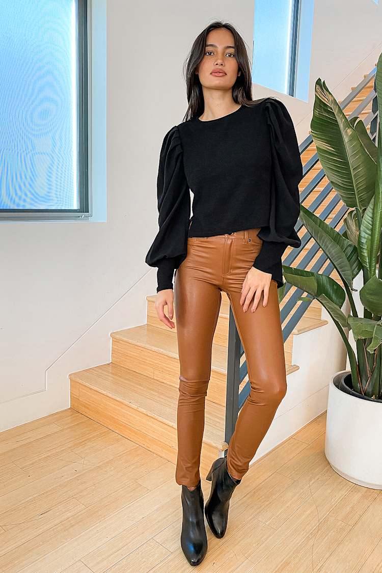 Black Puff Sleeve Top - High-Low Top - Crew Neck Top - Lulus 