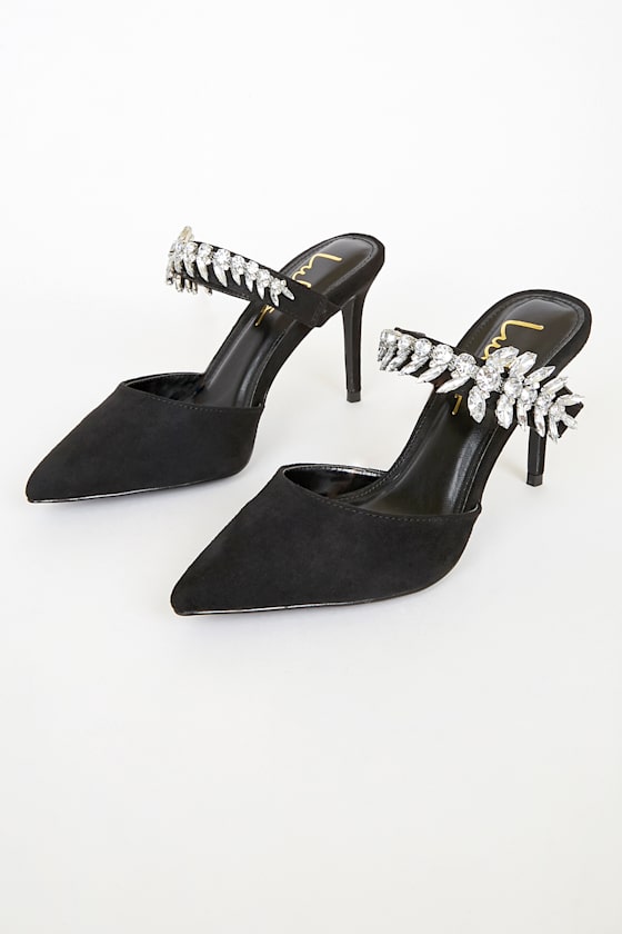 pointed leather rhinestone mules