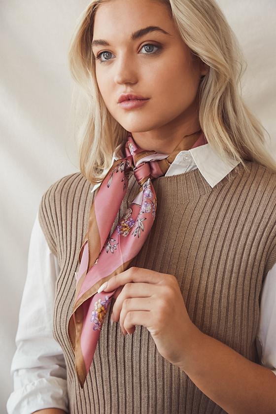 Flourishing Heights Pink Multi Print Satin Scarf 3