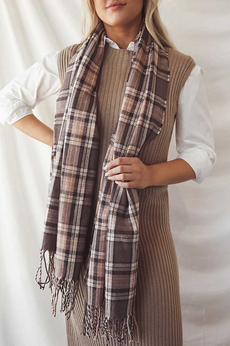 Brown Plaid Scarf - Flannel Scarf - Fringe End Scarf - Lulus