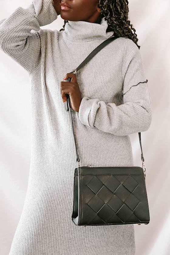 Black Crossbody Bag - Woven Handbag - Vegan Leather Handbag - Lulus