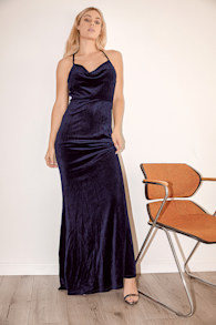 Made My Impression Navy Blue Velvet Cowl Neck Maxi Dress 8