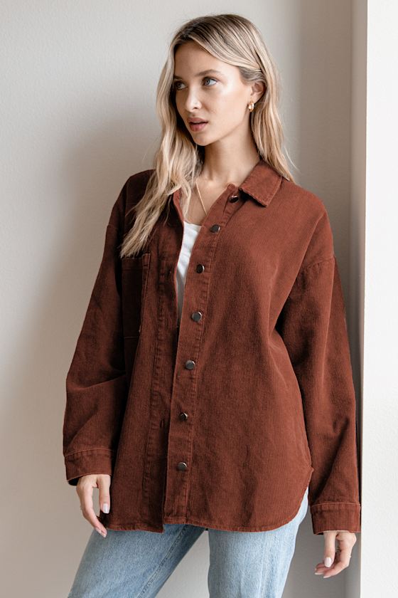 Brown Corduroy Top - Cotton Button-Up 