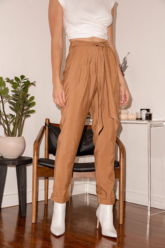 Perfect Style Tan Tie-Front Trouser Pants