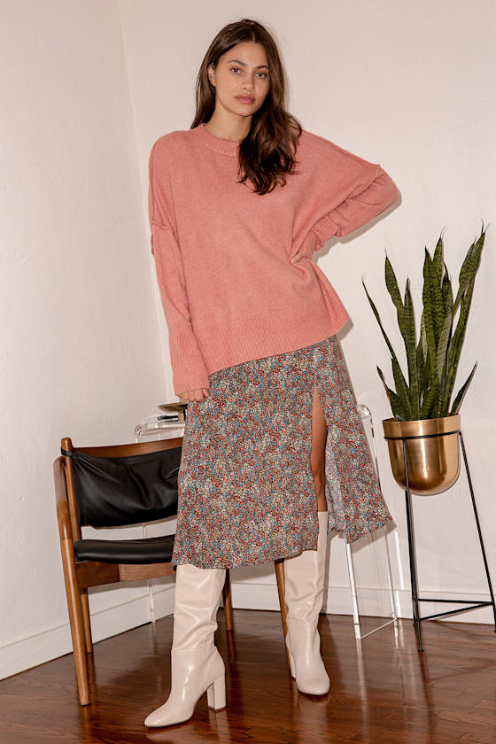 Dusty Rose Knit Sweater - Oversized 