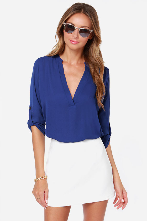Cute Blue Top - Short Sleeve Top - V Neck Top - $37.00 - Lulus