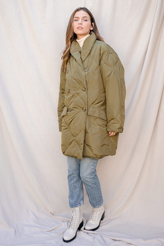 Free People Ella Olive - Quilted Jacket - Puffer Jacket - Lulus