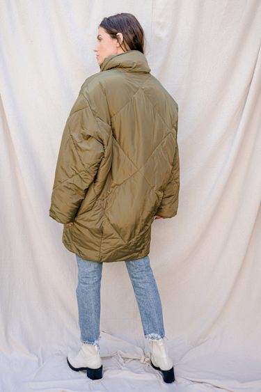 Ella Olive Green Quilted Puffer Jacket