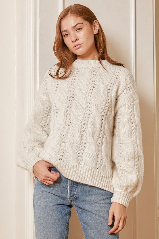 Cream Knit Sweater - Cable Knit Sweater - Soft Pierced Sweater - Lulus