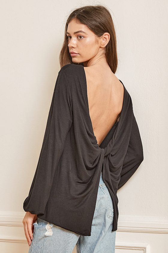Black Top TwistBack Top Long Sleeve Top Lulus