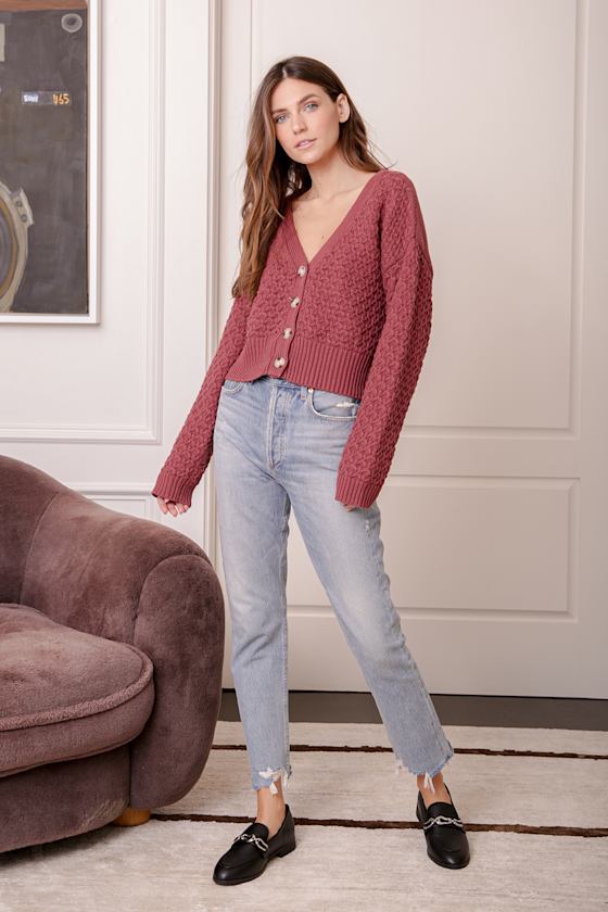 burgundy knit cardigan