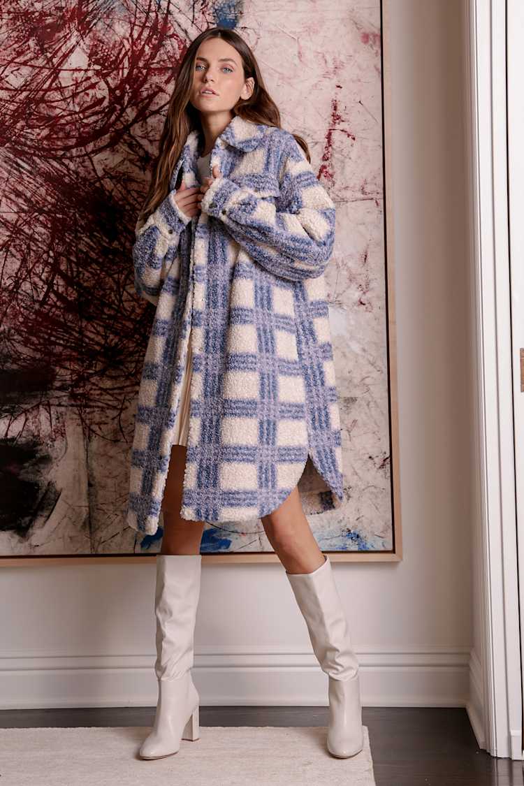 Winter Winds Blue Plaid Shearling Jacket