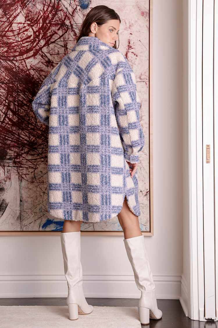 Winter Winds Blue Plaid Shearling Jacket