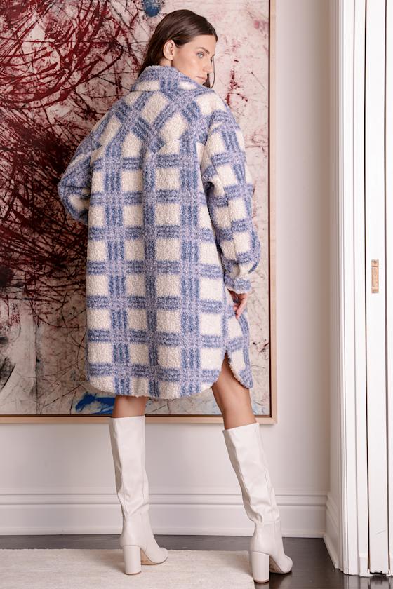 Winter Winds Blue Plaid Shearling Jacket 4