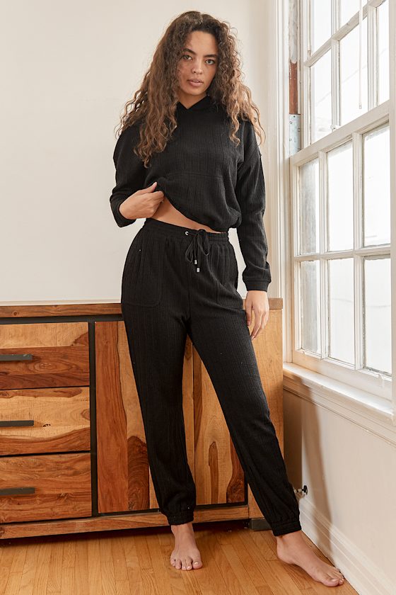 Black Pants - Lounge Joggers - Ribbed Pants - Drawstring Pants - Lulus