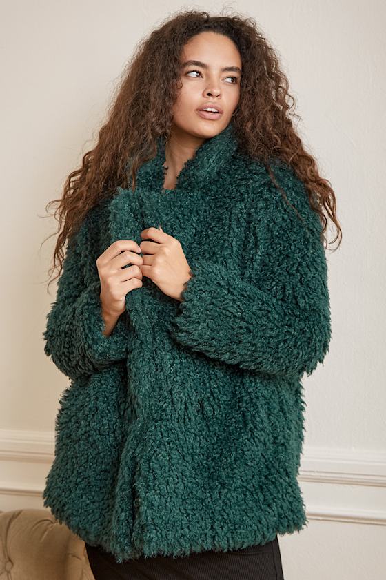 Hunter Green Coat Faux Fur Jacket Teddy Coat Lulus