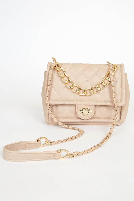 Queen of Glam Beige Quilted Crossbody 5