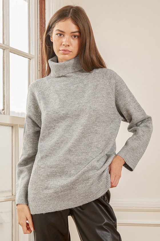 Heather Grey Sweater - Turtleneck Sweater - Knit Sweater - Lulus