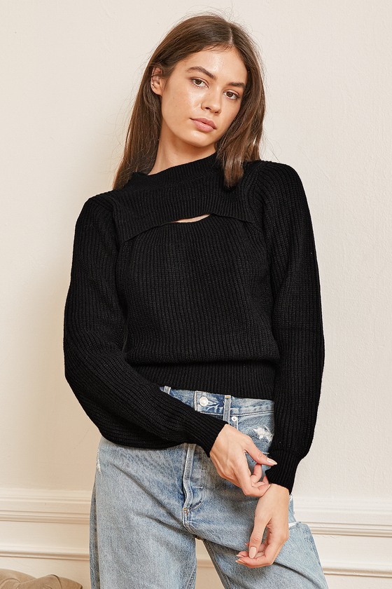 Black Sweater Top - Cutout Sweater Top - Peekaboo Top - Lulus