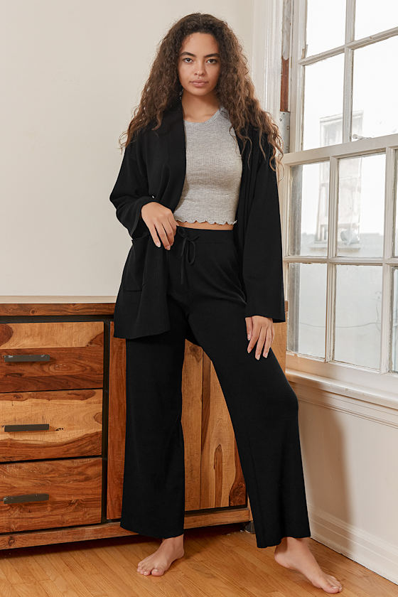 Leisure Lover Black Wide-Leg Sweater Pants 4