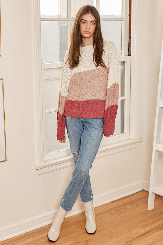 Always Be Together Ivory Color Block Chenille Sweater 4