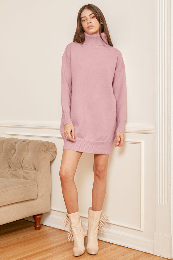 Found My Favorite Blush Pink Knit Turtleneck Sweater Dress