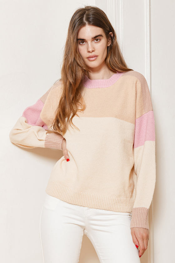 Nice and Sweet Cream Multi Color Block Knit Sweater 5