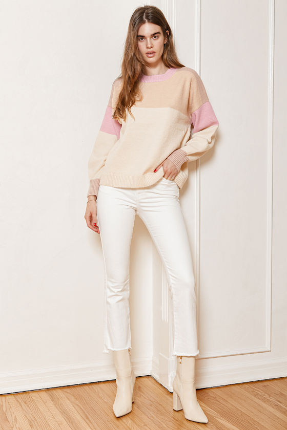 Nice and Sweet Cream Multi Color Block Knit Sweater 1